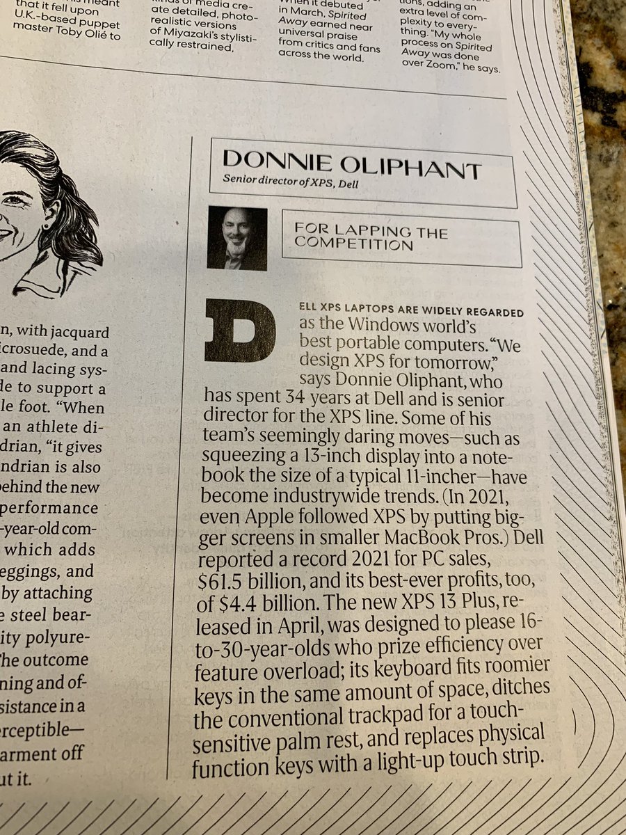 JenniferJJDavis's tweet photo. I’d already devoured @FastCompany’s ‘most creative people in business’ issue online… https://t.co/AwnbsO2vE3 … but seeing #Dellxps and the innovation Donnie Oliphant and team are driving to create the world’s best windows laptop in print  makes it worth sharing again. @Dell https://t.co/CNJIiiPRMK