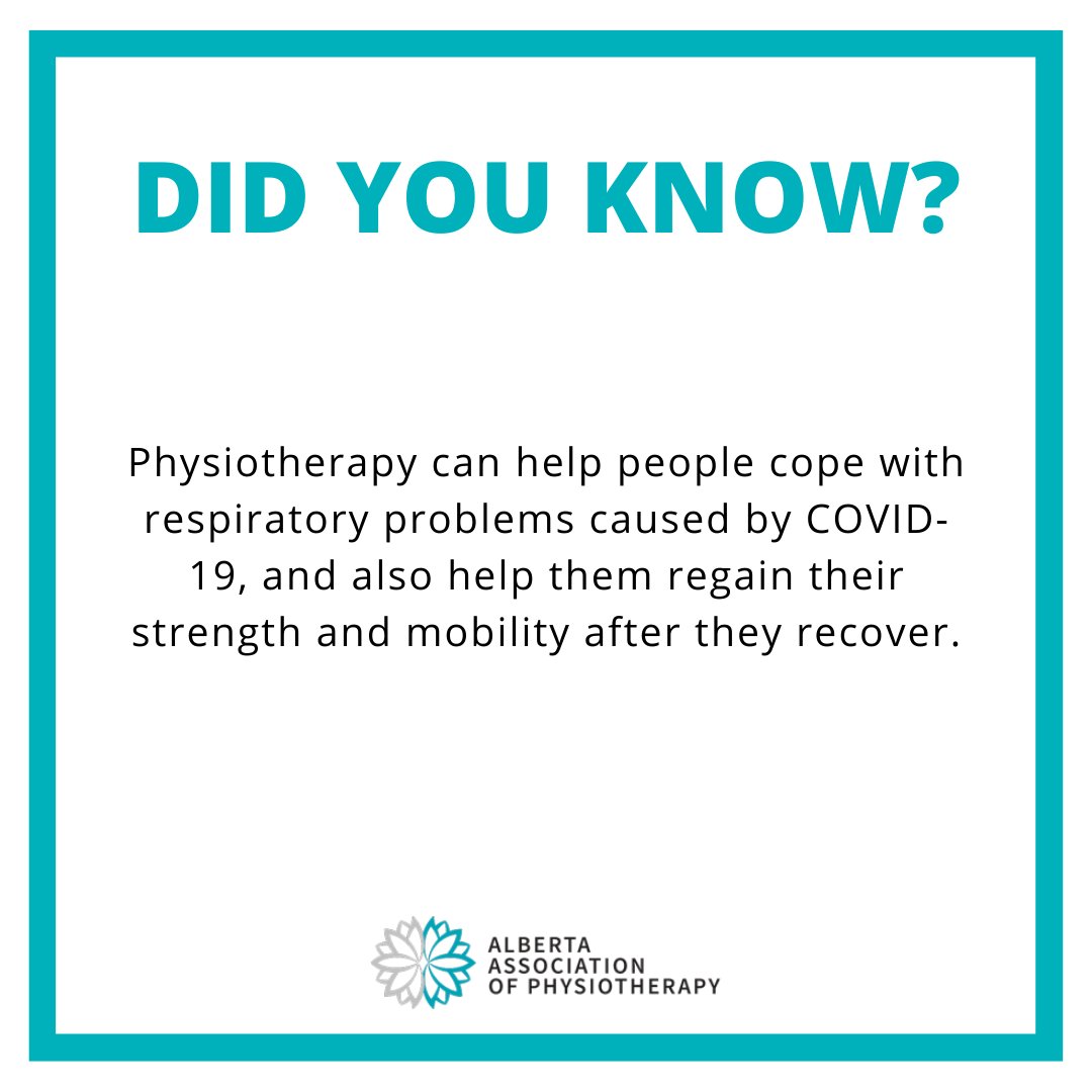 alberta_physio's tweet photo. A type of physiotherapy that helps people improve their breathing and oxygen uptake. https://t.co/znwxtjNPE7

Reference: Anderson, A. (2020, May 21). How physiotherapy can help people recover from covid-19. Folio. 

#PTAB #physiotherapy #PThelps #COVIDphysio #COVID https://t.co/bnB6LsoFI3