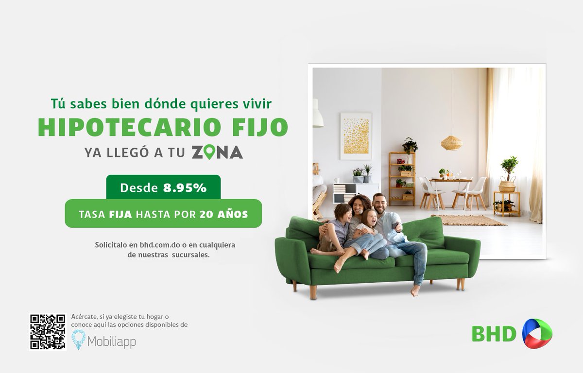 Aprovecha nuestra TASA FIJA desde 8.95 hasta por 20 años para que adquieras la vivienda de tus sueños. Tú sabes bien dónde quieres vivir. Para más información entra a bhd.com.do
 #HipotecarioFijoBHD #PrestamoHipotecarioBHD #BHD #BancoBHD