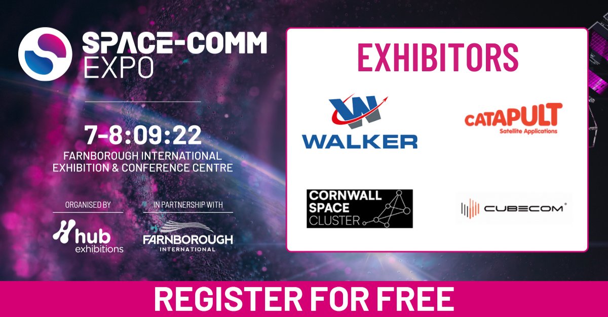 SpaceCommExpo's tweet photo. We are pleased to announce Walker Precision Engineering, @SatAppsCatapult, @CWLSpaceCluster, CUBECOM as exhibitors for Space-Comm Expo 2022!
Register for free now: https://t.co/0BGTTEhBP9
#spacecommexpo2022 #exhibitors #walkergroup #catapult #cornwallspacecluster #cubecom https://t.co/jMUYXoEK9J