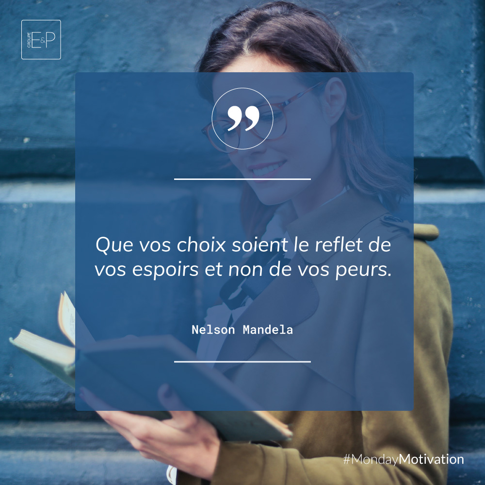 Cette semaine dans notre #MondayMotivation, Nelson Mandela nous inspire avec cette citation : "Que vos choix soient le reflet de vos espoirs et non de vos peurs." 💭

Qu'en pensez-vous ? 😉

#MondayMotivation #Motivation #Citation #Quotes #Quoteoftheday #NelsonMandela #Espoirs
