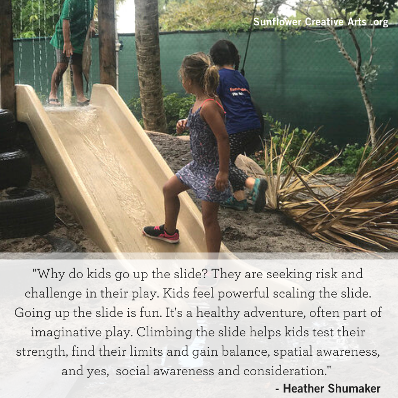 sunflowerarts's tweet photo. "Why do kids go up the slide? They are seeking risk and challenge in their play. Kids feel powerful scaling the slide. Going up the slide is fun. It's a healthy adventure, often part of imaginative play. Climbing the slide helps kids test their strength, find their limits and ... https://t.co/JWIYL8yh5X
