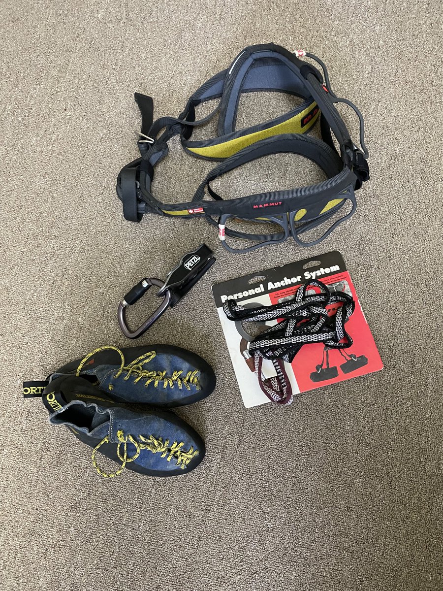 Found my old rock climbing gear. My first thought was not should I start climbing again, but if I still fit in the harness and shoes.