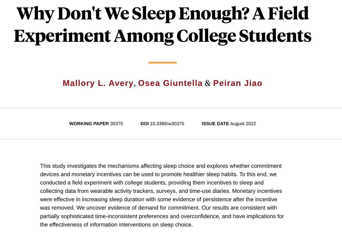 DKThomp's tweet photo. New paper: WHY DON'T WE SLEEP ENOUGH? 

Results: Paying students to set consistent sleeping schedules reduced social media/screen-time by 40 mins/day without reducing social time. 

More evidence that much screen time is essentially compulsive behavior.

https://t.co/mfRB24H9Ze https://t.co/iVSQ0b20Bx