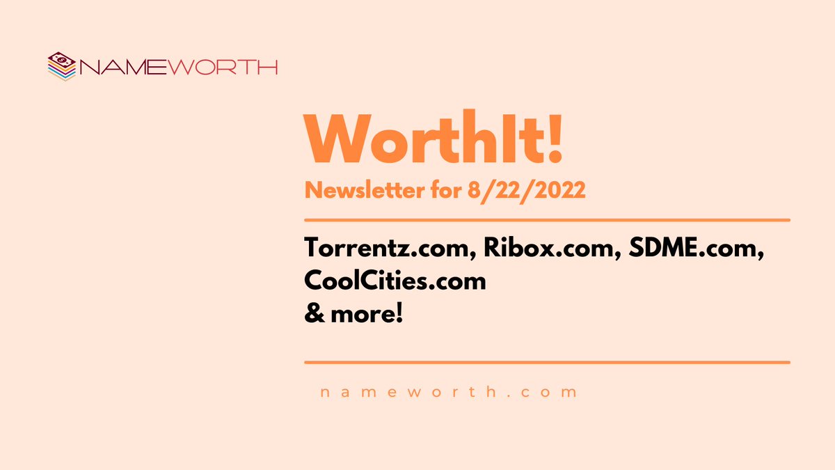 WorthIt! - 44 domains today including Torrentz․com, Ribox․com, SDME․com, CoolCities․com

nameworth.com/newsletter.php…

#domains #domainsforsale