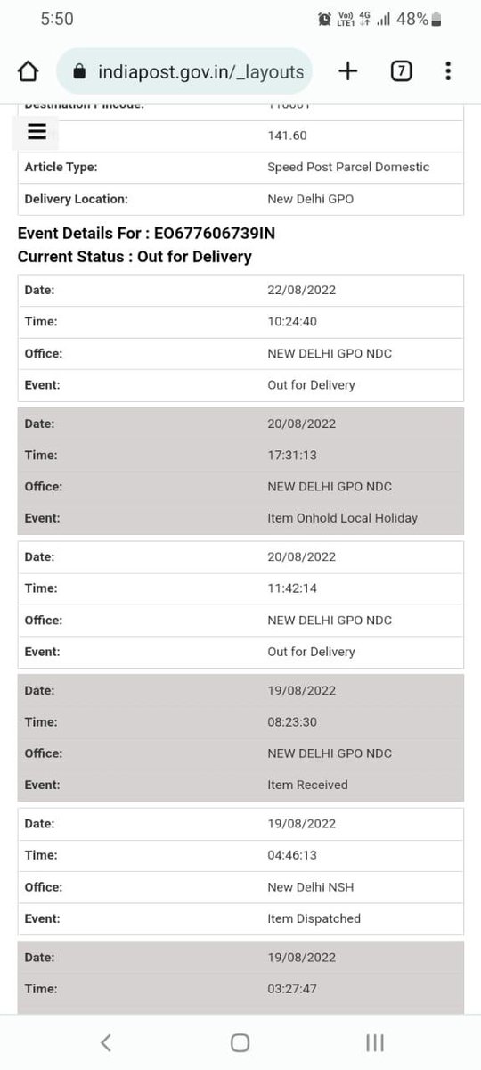 NKS_IAS's tweet photo. @IndiaPostOffice Need this document bearing EO677606739IN delivered to Ministry of Corporate Affairs at the earliest as tomorrow (23rd August 2022) is the last date for submission of the document for a job application. This is to be treated on Priority. https://t.co/6LI2YdDWvb