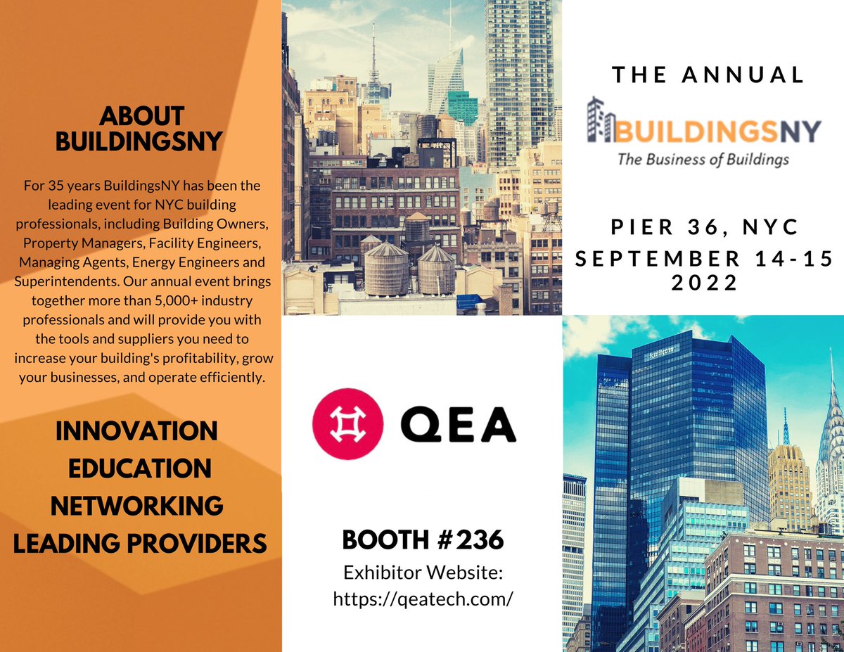We are excited to welcome QEA Tech to BuildingsNY on September 14-15, 2022 at Pier 36 in New York. 
 <a href="/QEATech/">QEA Tech</a> offers a comprehensive thermography, quantification, and energy audit service for your building envelope. 

Info:qeatech.com

#buildingsny #propertymanagement