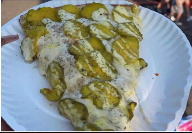 creamy garlic and pickle pizza