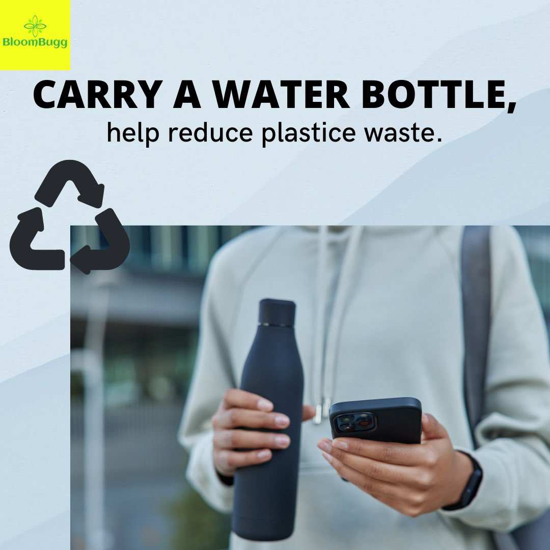 Avoid purchasing plastic when you are out by carrying your own bottle. By doing this, you can help reduce plastic waste, save money, and stay hydrated at all times! 

#ReduceReuseRecyle #Reduceplastic #Reusebottles #sustainableliving #BloomBugg