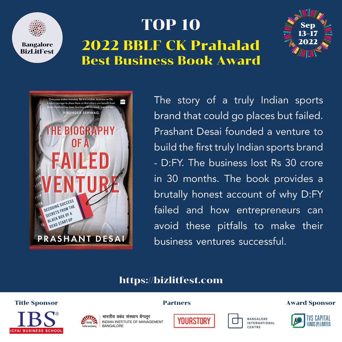BlrBizLitFest's tweet photo. Congratulations to 'The Biography of a Failed Venture' by Prashant Desai for making it to the award longlist.
#businessbooks #failedventure #authors
#ckprahalad #bookawards #banglore #books #banglorebizlitfest #ckprahalad #bookawards
For registration https://t.co/1IekAP8NOR https://t.co/qEjdAmfZT0