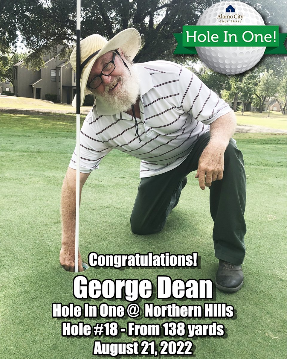AlamoCityGolf's tweet photo. George Dean, come on down! You're the next member of the Hole in One Club! George aced the par 3 18th at Northern Hills today for his first Hole In One! Congratulations James!
#GoldNorthernHills #HoleInOneClub #Ace #12500To1Odds #FirstAce https://t.co/2mHs9WF3sW