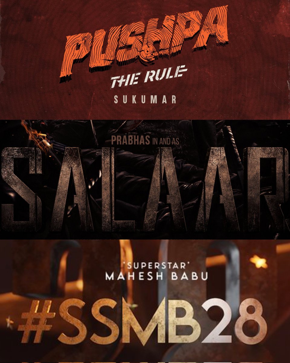 Imlokesh06's tweet photo. 💥 @alluarjun 's #PushpaTheRule 
🔥 #prabhas 's #salaar 
🔥 @urstrulyMahesh 's #SSMB28 

  Feel's good 😺
 #Sukumar garu, #PrashanthNeel garu, #trivikram garu. show magic ✨ #blockbuster2023 https://t.co/1z2lE96SPW
