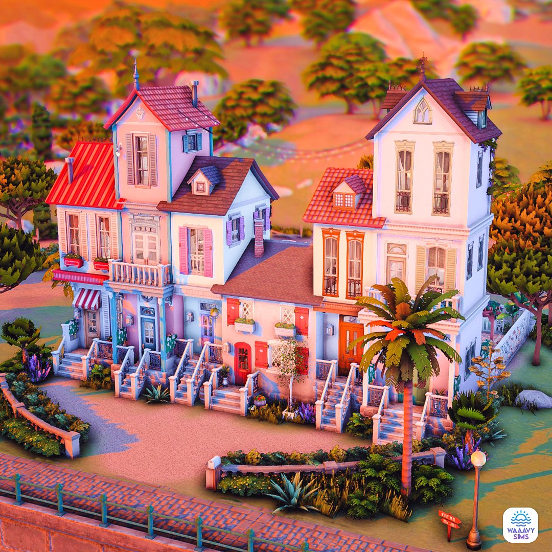 waaavysims's tweet photo. Here’s two more photos of the Terra Amorosa Townhomes! Each house has a little back porch to relax and leads down to the old pool🌴

 🌅 Gallery ID: miss_waaave 
#TS4 #ShowUsYourBuilds https://t.co/W4fx33NlP1