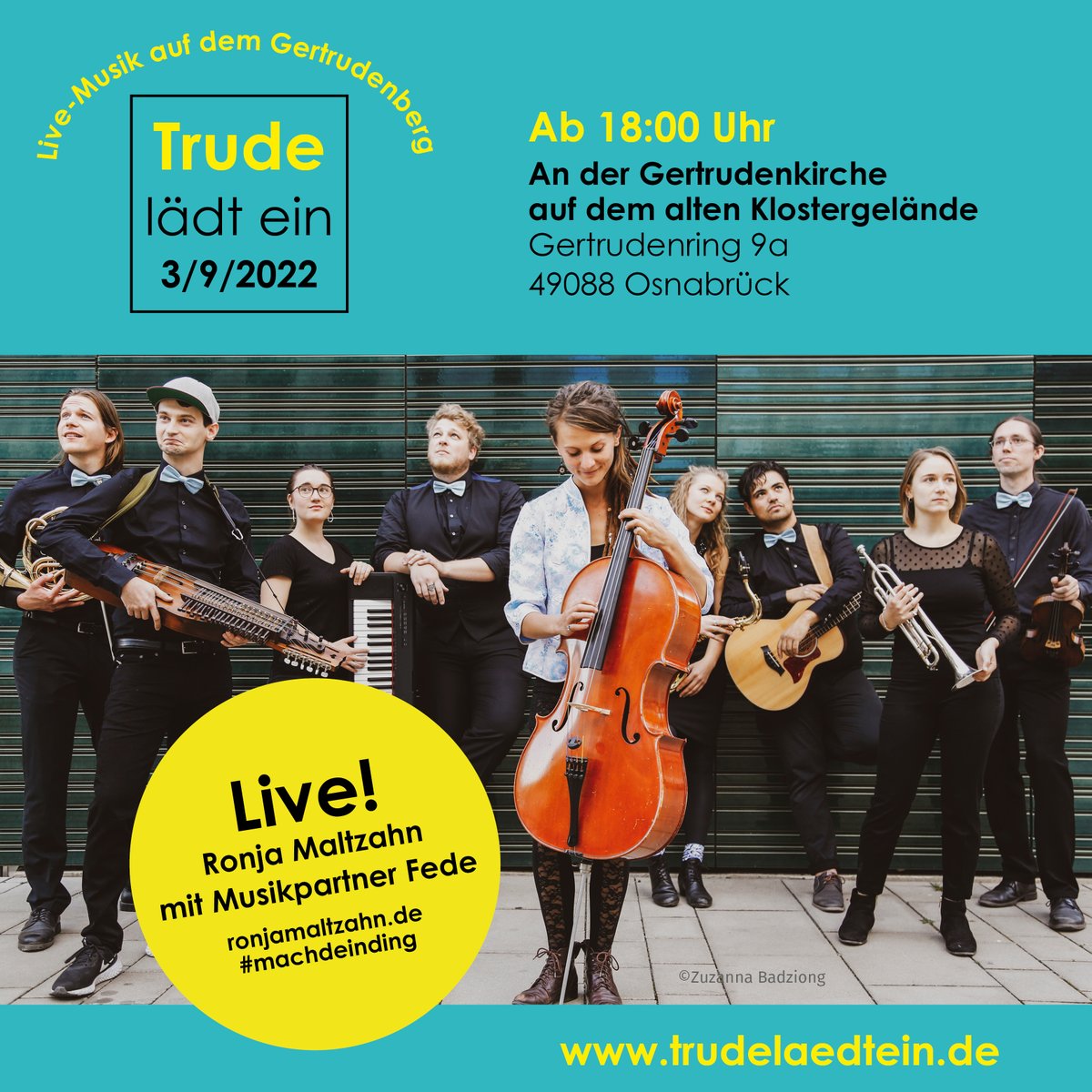 AMEOS Klinikum OS (@ameos_os) on Twitter photo Trude lädt ein! Am 3. September startet die neue Veranstaltungsreihe „Trude lädt ein“. Live Musik und mehr auf dem Gertrudenberg - ein gemeinsames Projekt von @BistumOsna, <a href="/AMEOS_OS/">AMEOS Klinikum OS</a>, und <a href="/hho_osnabrueck/">Heilpädagogische Hilfe Osnabrück</a>. Der Eintritt ist frei 😀#machdeinding trudelaedtein.de Trude lädt ein! Am 3. September startet die neue Veranstaltungsreihe „Trude lädt ein“. Live Musik und mehr auf dem Gertrudenberg - ein gemeinsames Projekt von @BistumOsna, <a href="/AMEOS_OS/">AMEOS Klinikum OS</a>, und <a href="/hho_osnabrueck/">Heilpädagogische Hilfe Osnabrück</a>. Der Eintritt ist frei 😀#machdeinding trudelaedtein.de