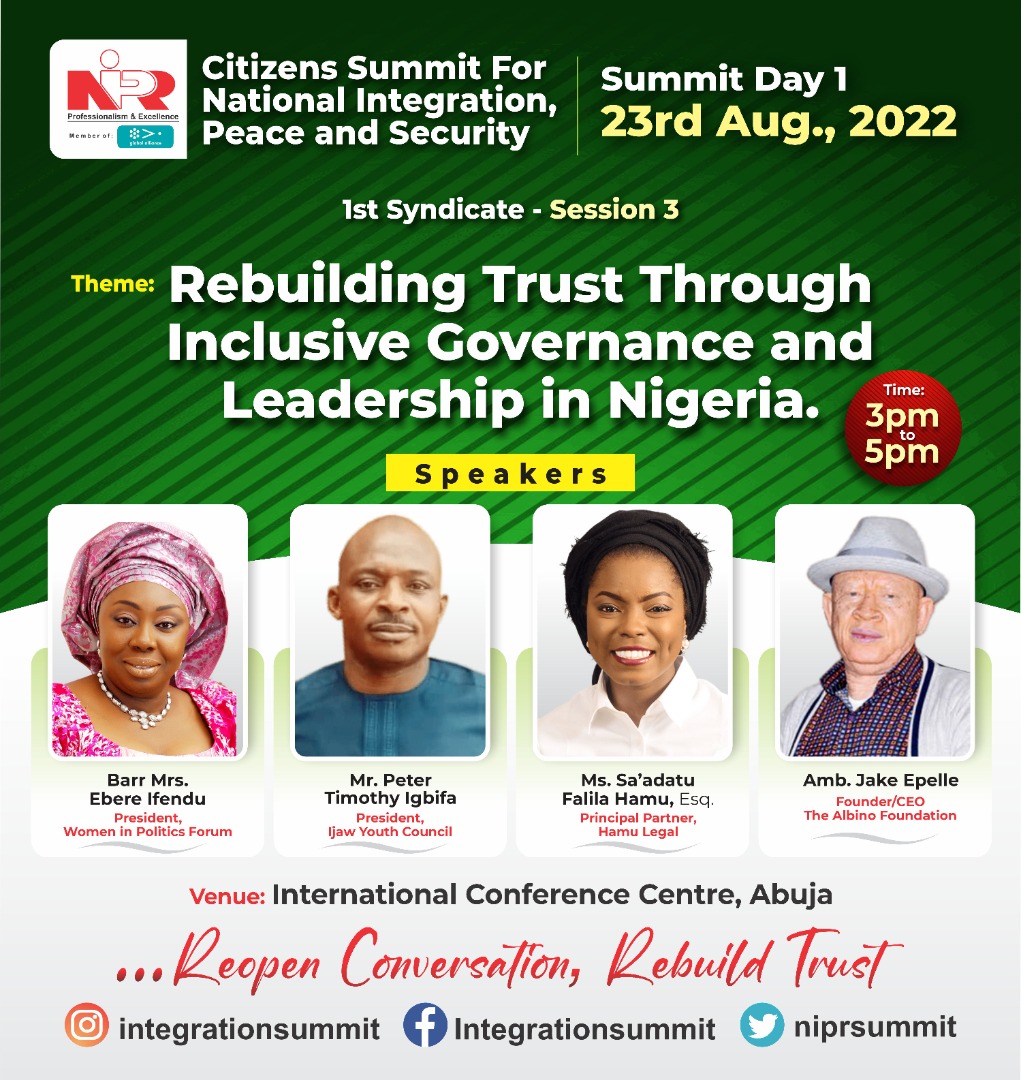niprsummit's tweet photo. @niprHQ Citizens Summit Keynote Addresses and Syndicate Sessions

Meet more of our Keynote Speakers and Panelists at the Conference Syndicate Session

Syndicate 3 theme: Rebuilding Trust Through Inclusive Governance and Leadership in Nigeria

@breketeConnect
#reopenconversation https://t.co/XAR7R1GtPR