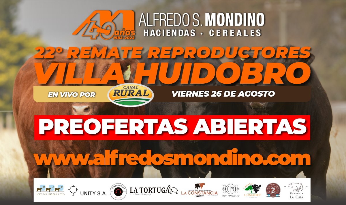 alfredosmondino's tweet photo. 22° REMATE DE REPRODUCTORES | 🌐VILLA HUIDOBRO 🐮🔥

¡ABIERTAS LAS PREOFERTAS! En:  👉 https://t.co/zScX58LHyX

En Vivo por @elruralcom, a partir de las 14 hs.

#ASM40Años #CampoArgentino #Remates #Haciendas #AlfredoSMondino https://t.co/zBV7YA0GZE