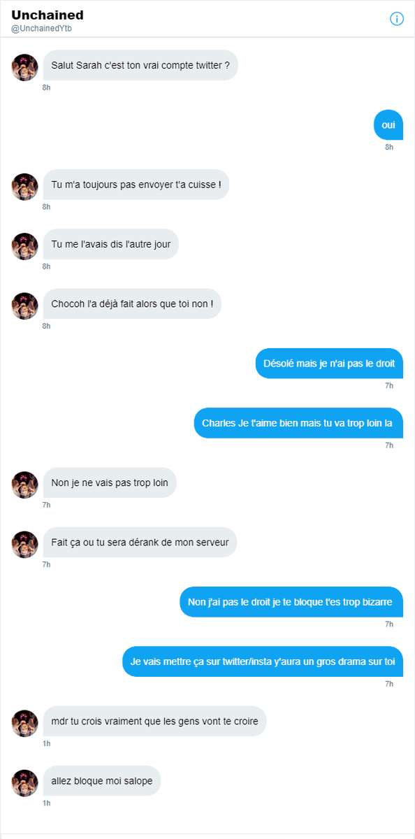 FuckFeldup's tweet photo. Encore un cas désespéré, Charles Alias Unchained envoie des truc très hard en DM une fille staff de son serveur discord et de son twitch. #balancetoninfluenceur https://t.co/GaqZAgPm5P