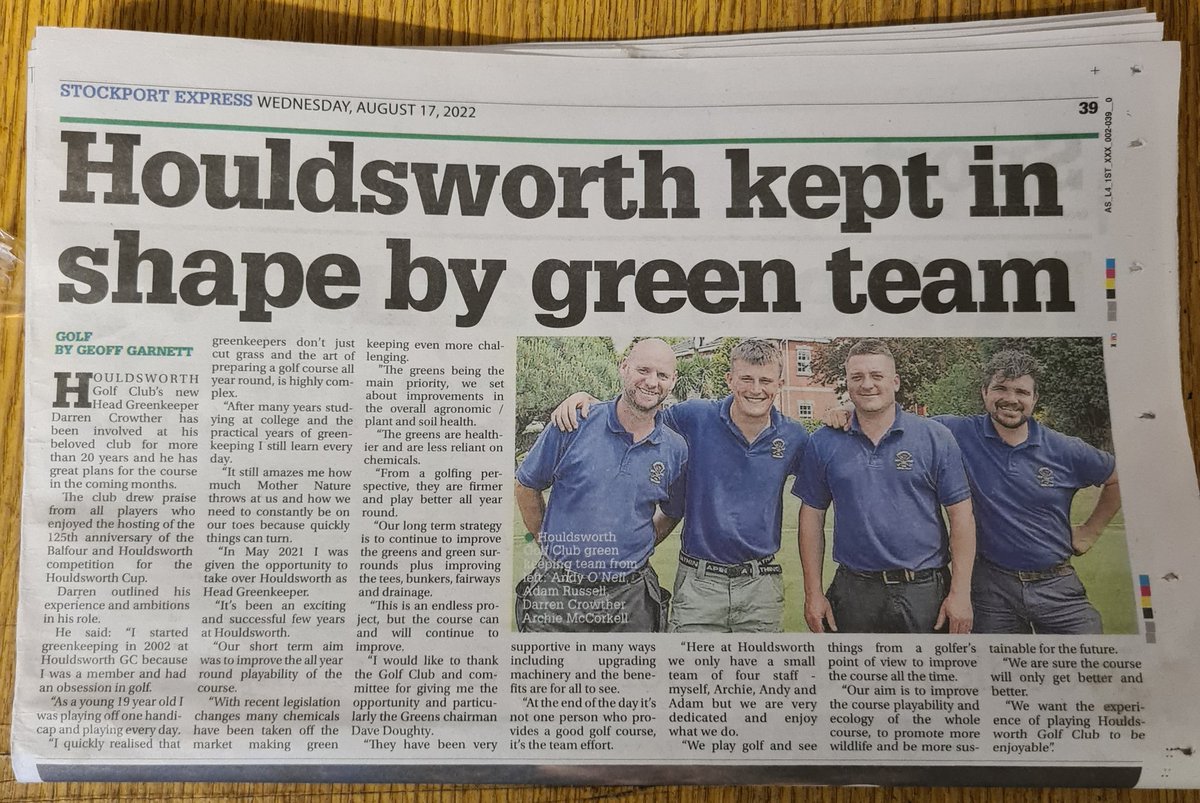 HGCGreenstaff's tweet photo. Nice little article in the news paper, a bit of recognition for the lads hard work after the compliments from the Balfour and Houldsworth Cup held here 👍🏼👌🏼 https://t.co/3mf2ohvqJ9