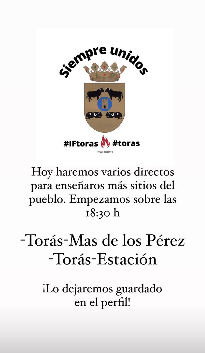 Torasisimo's tweet photo. Directo 18:30h Instagram de @torasisimo os esperamos 🤗🙌🏼 #toras #IFtoras https://t.co/zRzRO0TA4O