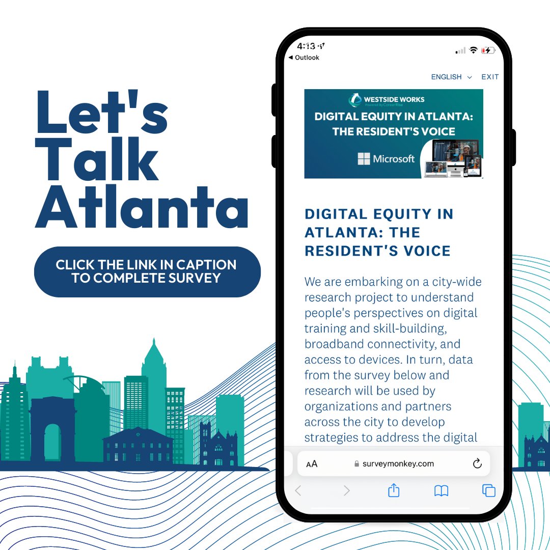 We know how important #technology is in our lives &amp;  have developed a #survey to share your voice and guide how organizations develop community-based programs so all Atlantans can thrive. Let’s talk #Atlanta, please take our survey to win a $50 gift card! bit.ly/DigitalSurveyA…