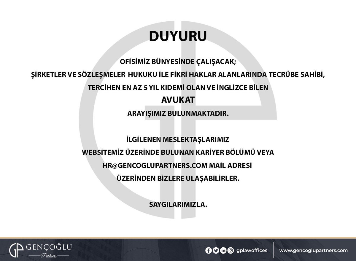 Avukat iş ilanıdır; saygıyla duyurulur.