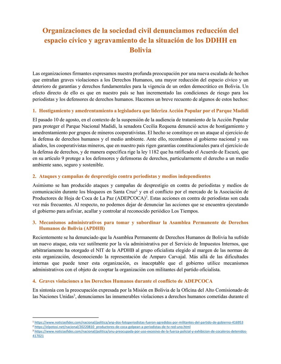 contiocap's tweet photo. Desde la #CONTIOCAP #Bolivia nos hemos sumado al pronunciamiento, denunciando los atropellos en contra de periodistas y defensores de #DerechosHumanos, derechos territoriales, derechos indígenas y derechos de la naturaleza.
!Luchar por el territorio es luchar por la vida! https://t.co/s6PlfLPZMO