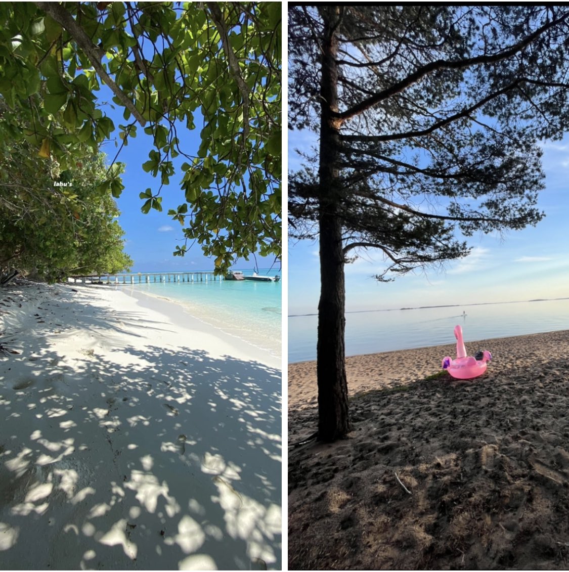 taija_myyra's tweet photo. Toinen kuvapari: malediivit vs. huuhanranta @saimaa. 

#saimaa #rannat #huuhanranta https://t.co/YUOOj0l3jB