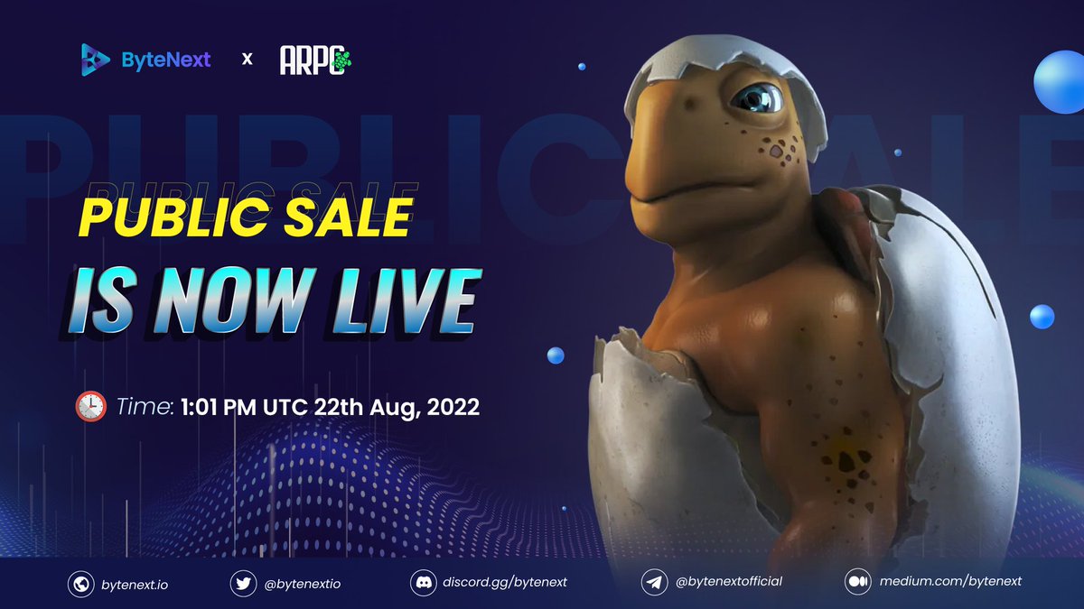 Bytenextio's tweet photo. ARPC INO PUBLIC SALE IS NOW LIVE
👉 Click here to join ARPC #INO now: https://t.co/wAR4dmGQ2N
💎Total Supply: 100 Slots
💲 NFT Price: 58 FLOW
🔔 Public Pool: NOW OPEN (1:01 PM UTC 22th August - 4:59 PM UTC 25th August)
#arpc #ByteNext https://t.co/Y8jR5x9t4M