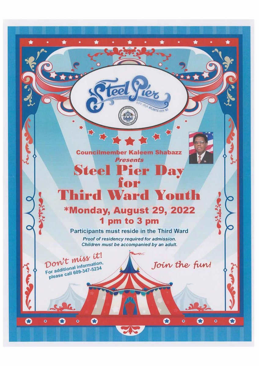 *NEW DATE*

Councilman Shabazz's Steel Pier Day scheduled for this afternoon has been postponed until next Monday, August 29th.