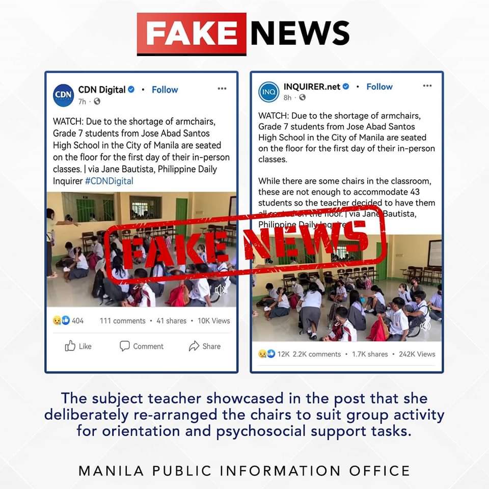 AlfredoGenom's tweet image. Downfall of PH journalism. Pati first day of school, nagawan ng fake news. So much for being fact checkers.

Hindi ba kayo nakarinig ng katagang "chairs to the side!" tuwing may pakulo mga kaklase niyo o mga guro niyo? 🙄