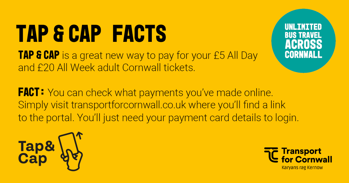 GoCornwallBuses's tweet photo. Can't believe what great value Tap & Cap is? You can see for yourself on the online portal.
#TapAndCap https://t.co/47oGS9Elgg