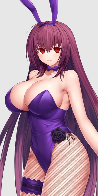 バニーの日に合わせて描いたけど未完成になってしまったスカサハ様のバニー絵を仕上げました。実はデザインを確認するために見ていた公式絵を、作業の工程で反転させながら見ていた為にデザインが逆になっていたので、昨日の絵は反転させたものを投稿してます。#FGO 