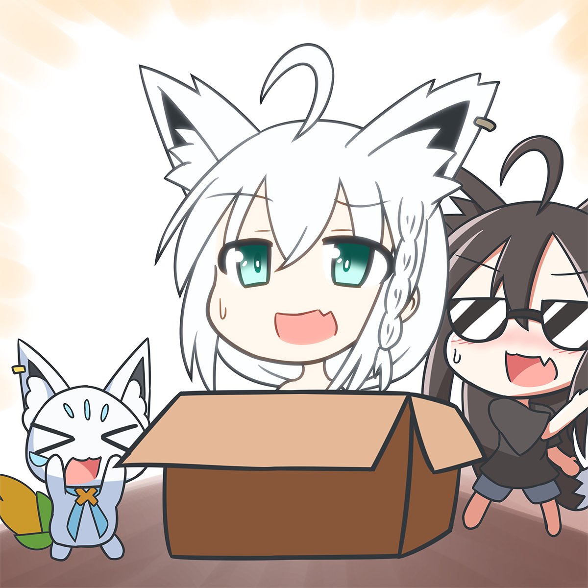 shirakami fubuki animal ears fox ears white hair fox girl green eyes single braid ahoge  illustration images