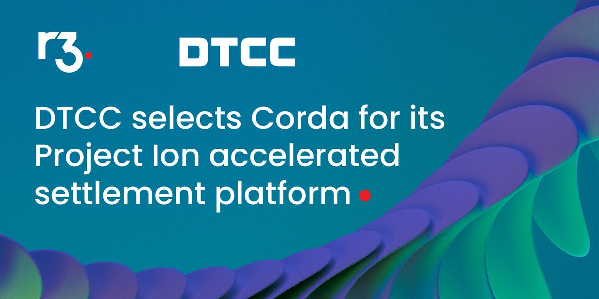 We’re excited to share that DTCC (<a href="/The_DTCC/">DTCC</a>) selected R3's #Corda as ​​the underlying DLT for its Project Ion settlement platform which is now live in a parallel production environment—processing over 100,000 transactions per day. Read all about it here: dtcc.com/news/2022/augu…