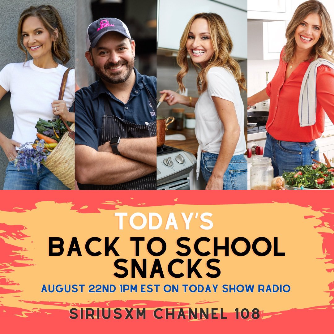 TodayOnSiriusXM's tweet photo. Tired of the same old carrot sticks?🥕TODAY’s Back to School Snacks has ideas for fun family dinners, tasty snacks &amp; delish recipes for the whole family! Join @GDeLaurentiis , @mattabdoo ,@joybauer , @siriouslydelish &amp; more!
✨🥗🥒🍎
Stream now here:
https://t.co/16hTN9HZIe https://t.co/Ygz8vbZ5RW