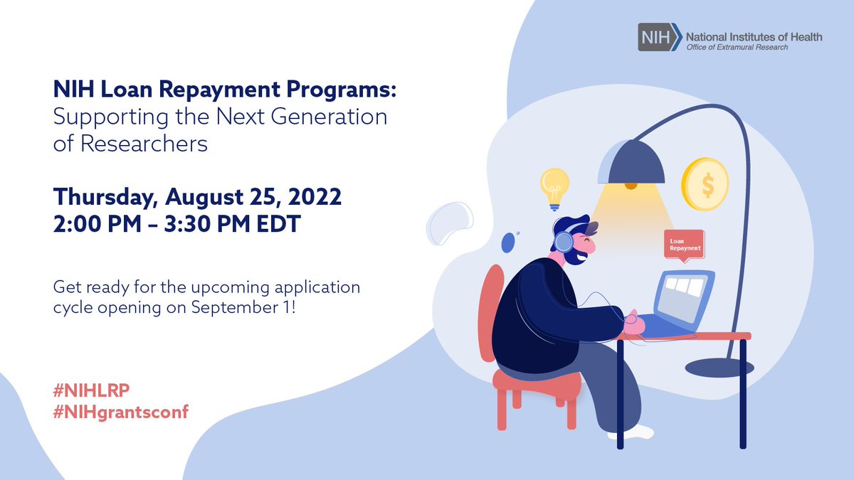 Ericka Boone, Ph.D. (@dbrwdirector) on Twitter photo This week: find out how you can get up to $100,000 repaid towards your student loans w/ a two-year award from the NIH Loan Repayment Programs (<a href="/NIH_LRP/">This account is no longer active.</a>). Great chance to learn more before the cycle opens on 9/1! š
Registration is free! grants.nih.gov/learning-cente⦠#NIHgrantsconf This week: find out how you can get up to $100,000 repaid towards your student loans w/ a two-year award from the NIH Loan Repayment Programs (<a href="/NIH_LRP/">This account is no longer active.</a>). Great chance to learn more before the cycle opens on 9/1! š
Registration is free! grants.nih.gov/learning-cente⦠#NIHgrantsconf