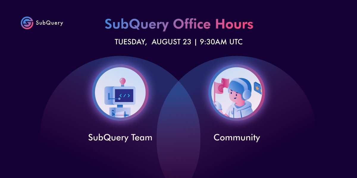 SubQueryNetwork's tweet photo. Find out what’s the latest news on #KeplerNetwork, our expansion into @algorand and our #PrivateSale! $SQT👀
Our office is your office😉 Join us here⬇
https://t.co/QI4EDLx6FR
📆Tuesday, Aug 23
⏰9:30am UTC
Can't wait to talk to us? Join our Discord⬇
https://t.co/pC7MamqhSn https://t.co/tILvionPBF
