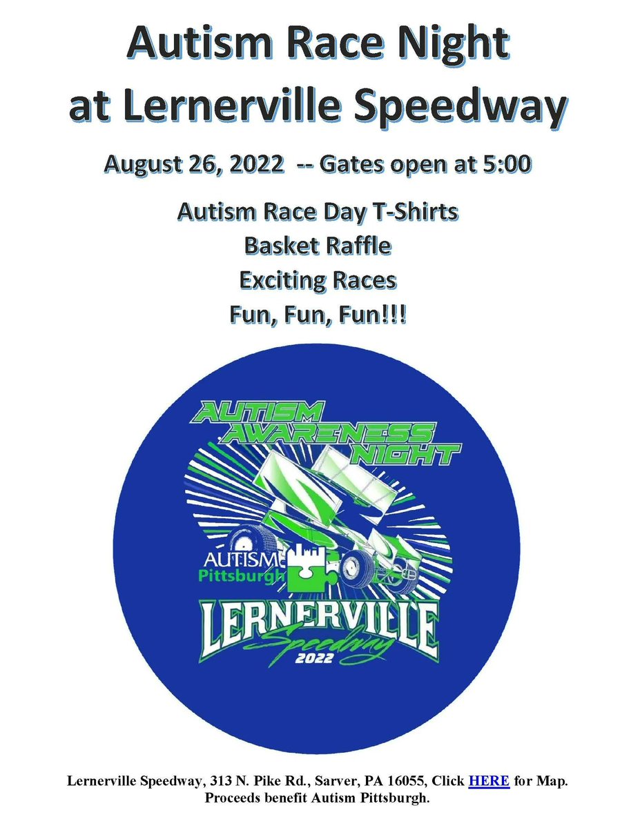 This Friday night is also our annual Autism Awareness Night with raffles, auctions and event t-shirts for sale! Proceeds go to the <a href="/Aut2knowpgh/">Autism-Pittsburgh</a>!