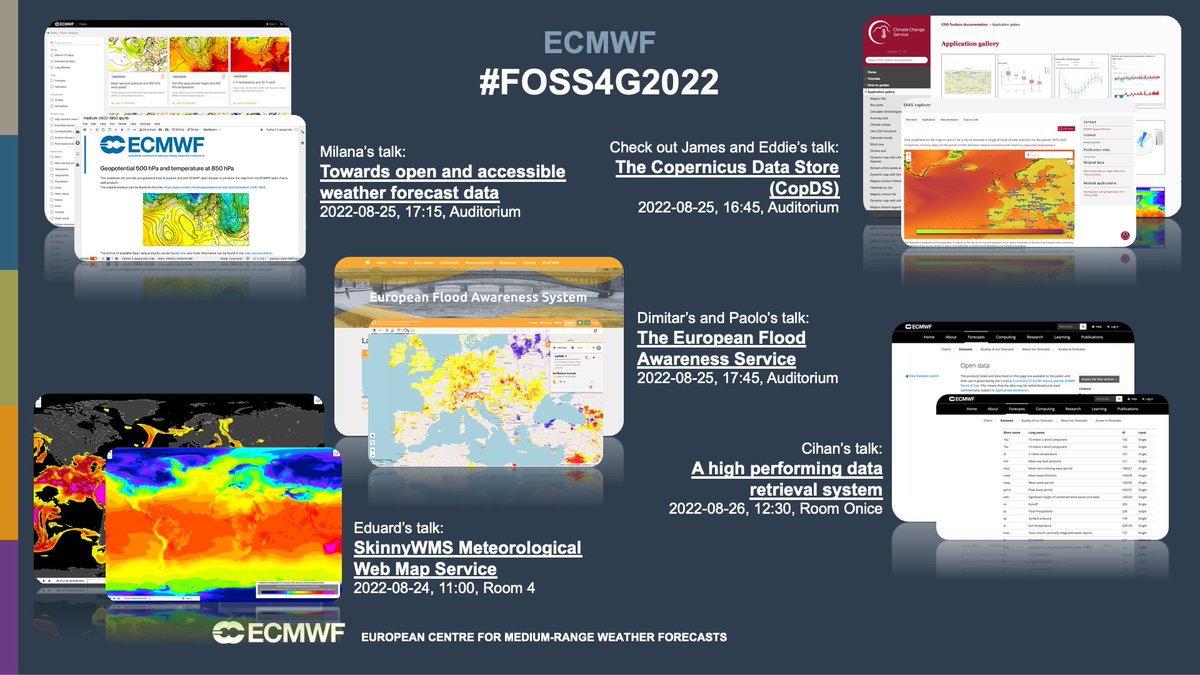 ECMWF's tweet photo. We are looking forward to taking part in #FOSS4G2022 this week!
Members of our team will be talking about #OpenData, the #ClimateDataStore and much more.
Registration is closed, but replays will be available.
Full details on the event website➡️https://t.co/U01YZ48dC6 https://t.co/DXSPSYCaCv