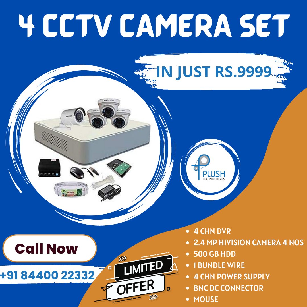 plushtech's tweet photo. 4 CCTV CAMERA SET 
- 4 CHN DVR
- 2.4 MP HIVISION CAMERA 4 NOS
- 500 GB HDD
- 1 BUNDLE WIRE
- 4 CHN POWER SUPPLY
- BNC DC CONNECTOR
- MOUSE
to get more details visit : https://t.co/FvElEIF6AF
#plushtechnologies #cctv #cctvcamera #4cctvcameraset #cameraset #surveillance #security https://t.co/z7SVdoRLPb