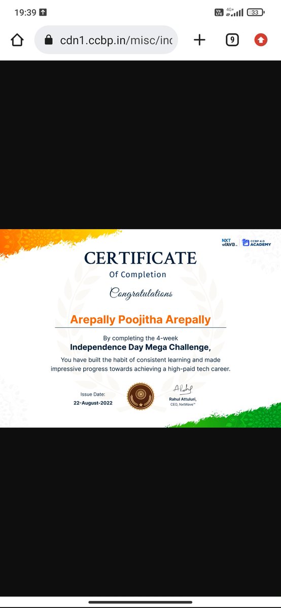 Arepal1Poojitha's tweet photo. Thank you @nxtwave 
@attulurirahul @sashankreddy07 @giriallu3 #ccbpian https://t.co/ZKWZMi7SDd