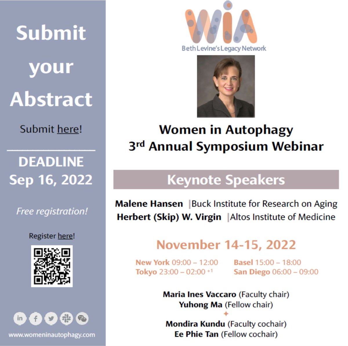 WAutophagy's tweet photo. Have you submitted your #abstract yet?? If not...still time but don't miss this great opportunity to share your science at the WIA's 3rd Annual Symposium!! 8 abstracts will be chosen for Oral presentations!! Go: https://t.co/4uDiO48NRU
#WomenInScience #WomenInSTEM #AutophagyRocks https://t.co/8AitGomaY4