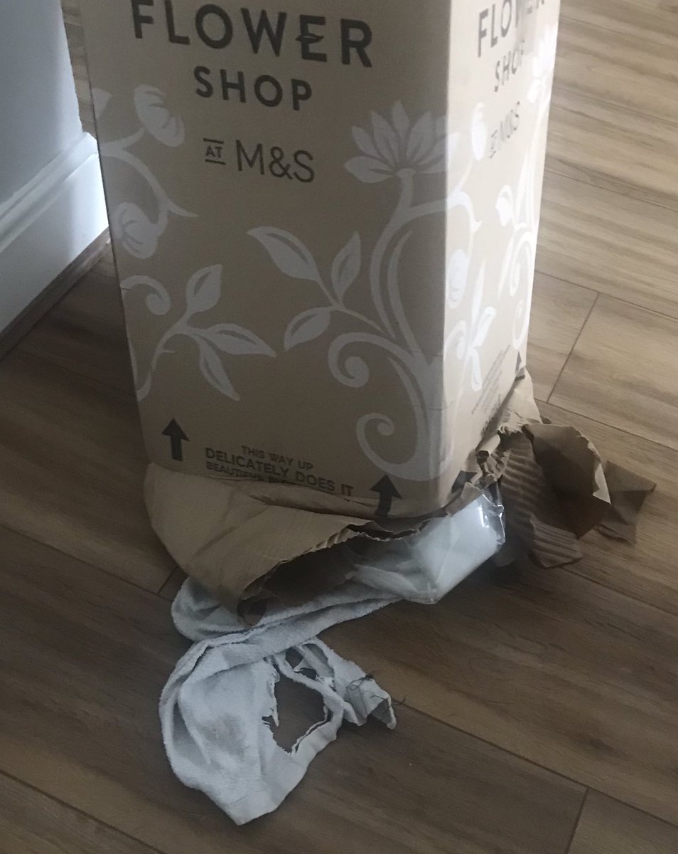 bestofthewest's tweet photo. @marksandspencer @marksandspencer Arrived with disintegrated bottom of box,card missing, flowers bit battered. 
Had to phone to find out who from. 
Unable to resend message to me even by email!
After complaint they are sending again but can only send them when I’m on holiday
Flabbergasted! ☹️😢😡 https://t.co/NKRfDuIff5