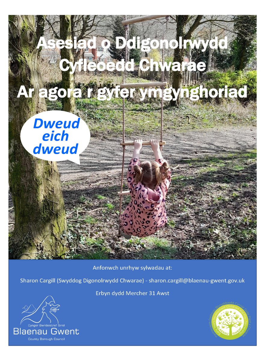 bgfis's tweet photo. Mae Cyngor Bwrdeisdraf Sirol Blaenau Gwent yn gwahodd rhieni, daparwyr gofal plant, cydlogwyr a'r rhai sydd a diddordeb mewn gofal plant yn lleol i roi sylwadau ar y draft Asesiad o Ddigonolrwydd Cyfleoedd Chwarae 2022
Gweld yr adroddiad https://t.co/wCyvVjWKpx https://t.co/V7db5ktTWI
