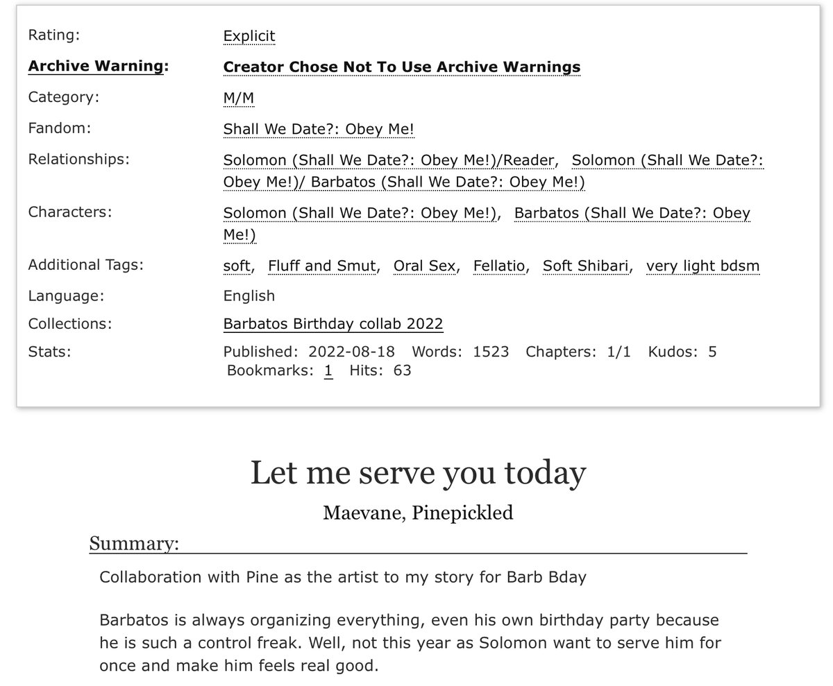 Barbirthday's tweet photo. 🌶️ NSFW, Solo x Barbatos
🍵 Servant

@Pinepickled  &amp; @Maevane collab

Read it here https://t.co/ZZC0leB5Fu

#OMBarbatosBirthday #obeyme #obeymeBarbatos #HappyBirthdayBarbatos https://t.co/y6VVozVMEH