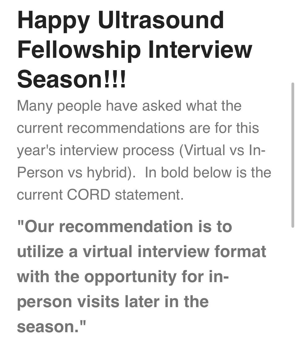 Dear <a href="/SCUFellowships/">Society of Clinical Ultrasound Fellowships</a> members. On interview season this year …