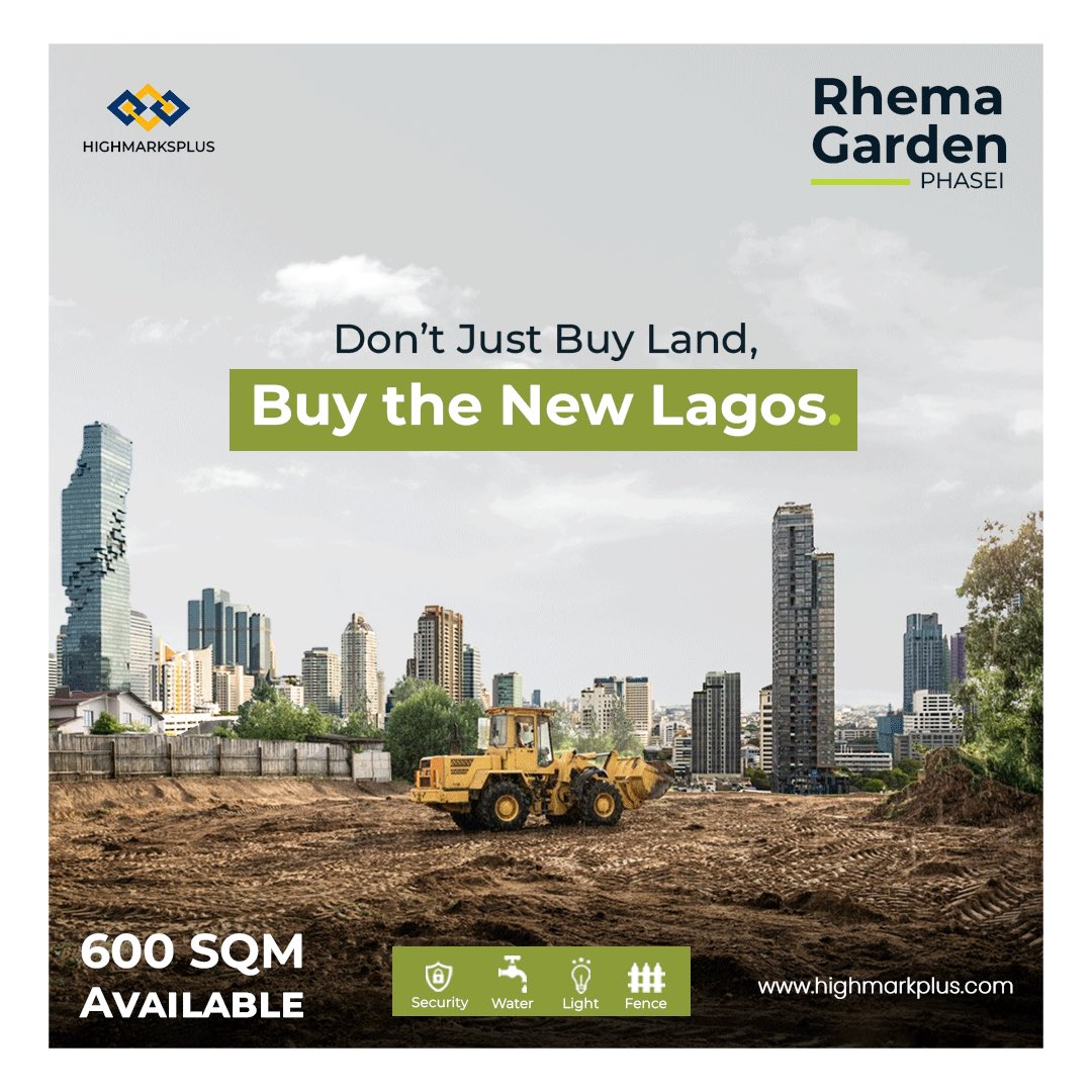 HighmarksPlus's tweet image. Be intentional with your investment choices. Don’t just invest, join the leading team. 
Not only do you get high value ROIs when you invest in Rhema Garden Phase 1, you get to own 600SQM of the New Lagos. Sounds great, right?
Click the link in our bio to hop on the leading train.
