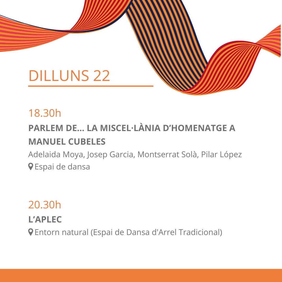 esdansa's tweet photo. 🗓️[PROGRAMACIÓ #ÉSDANSA2022]  

🟠Presentació de la Miscel·lània d’homenatge a #ManuelCubeles i del dossier especial Manuel Cubeles de la @RevCaramella 

🟠#Laplec ⚠️Recordeu portar 👟calçat còmode, 🔦llanterna i ⏰arribar una estona abans (Espai de Dansa d'Arrel Tradicional) https://t.co/Fj76eqS6oE