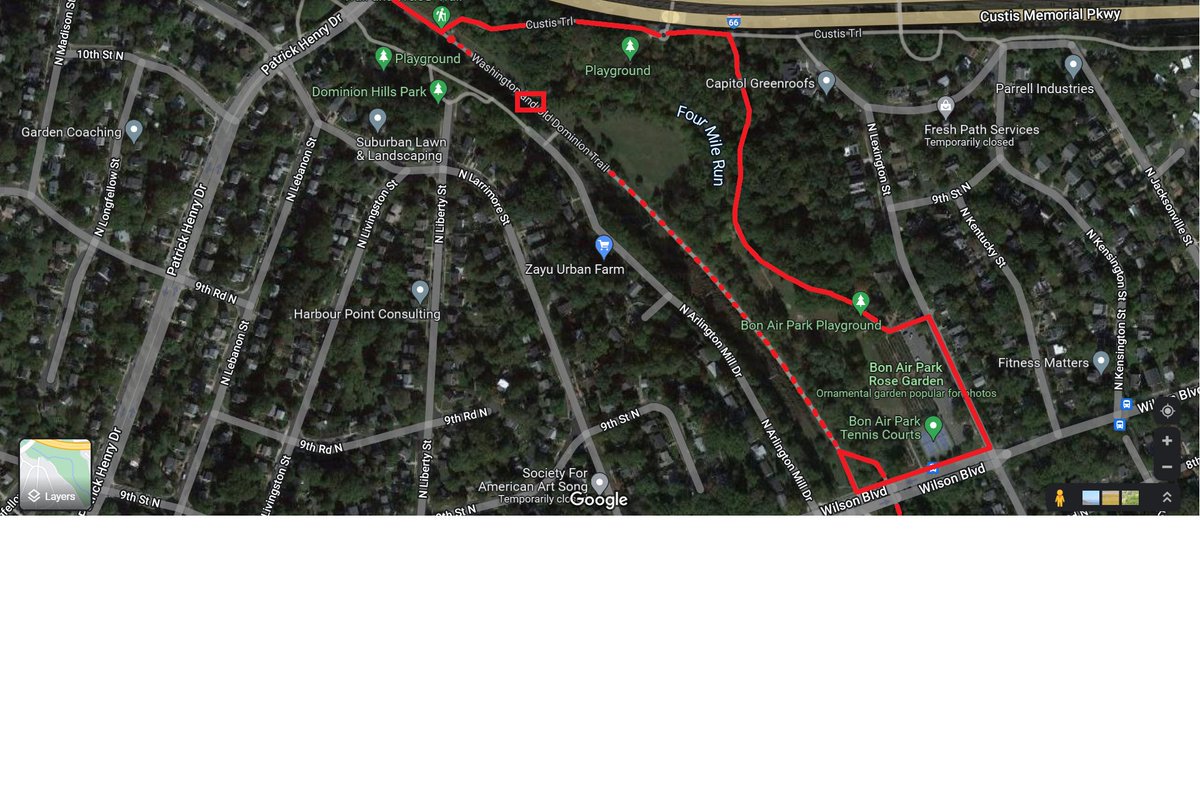 WODTrail's tweet photo. FYI:  Starting tomorrow (Tues), a contactor will be shoring up the trail at the Four Mile Run bridge east of Patrick Henry Dr in Arlington.  During repairs, trail traffic will be detoured onto the Custis Trail and through Bon Air Park.  Please use caution in this area. https://t.co/fbNfSOn9UN