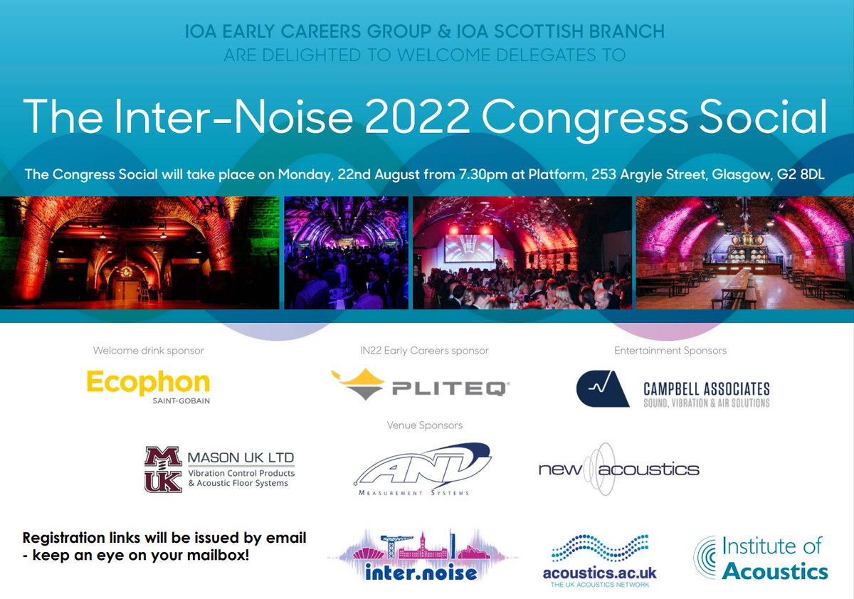 ioauk's tweet photo. Inter-noise 2022 Congress Social takes place tonight at 7:30pm. #internoise2022 @internoise2022  #acoustics #sound #noise #vibration https://t.co/CniAObhgnF